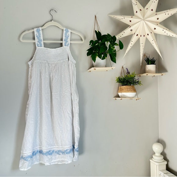 🩷RACHEL ASHWELL THE PRARIE WHITE BLUE CASUAL MIDI MINI SUMMER DRESS SIZE SMALL - Picture 3 of 10